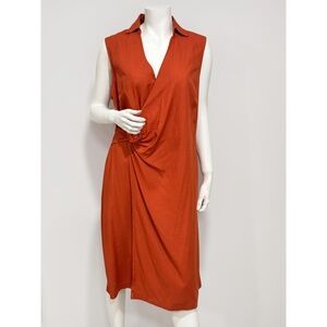 Ann Taylor Petite Women's Burnt Orange Sleeveless Faux Wrap Dress Size 14P